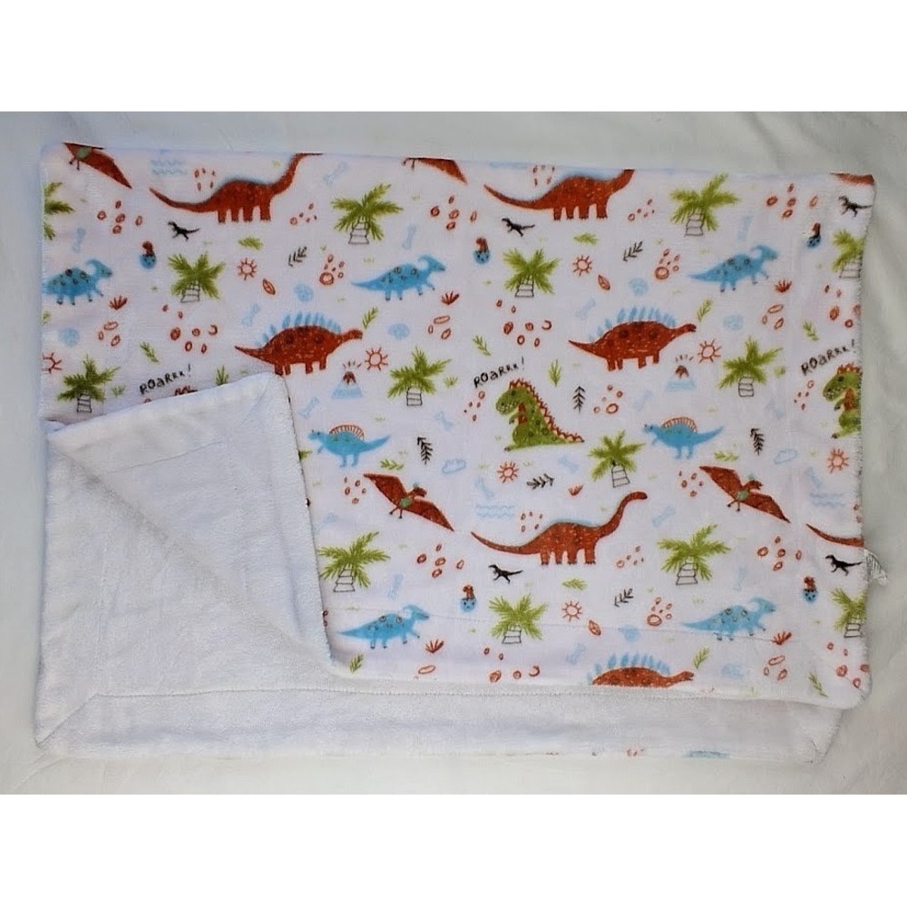 Thro Plush Dinosaur Baby Blanket White Back 30x40 Dalton Dino Lovey Palm Tree - Picture 2 of 3